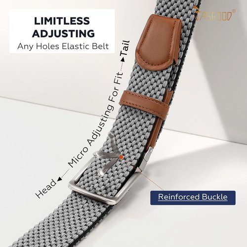 JASGOOD Reversible Elastic Braided Belt - 1.34" Casual Woven Stretch Golf Belt for Men