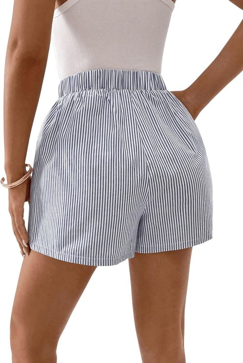Floerns Women's High Waist Striped Casual Shorts - Elastic Wide Leg Design for Comfort