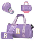 Vogewood Gymnastics Bag for Girls for Kids-Girl Gym Bag with Shoe Compartment, Kid Personalized Weekender Overnight Bags, Initial Travel Tote with Makeup Pouch, Valentines Day Gift (Letter P)