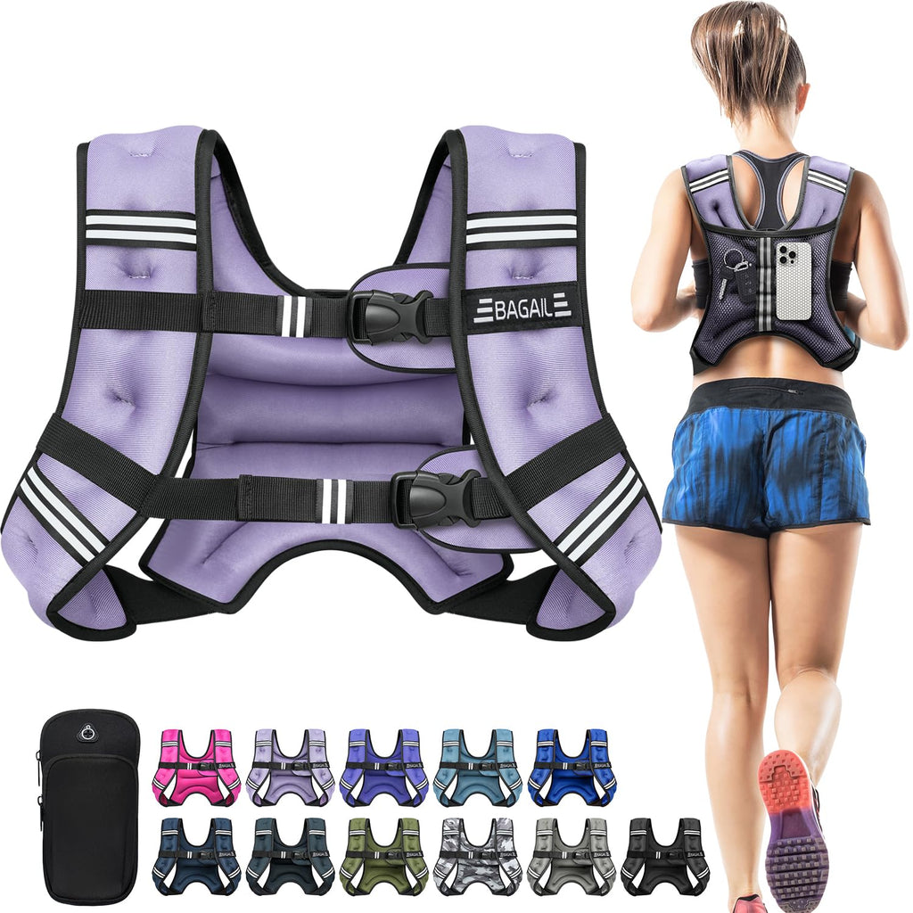 BAGAIL Comfort-Fit Weighted Vest for Woman, Even Weight Distribution, Faster Weight Loss, No-Chafe or Bounce for Walking & Running with Detachable Phone Pouch & Reflective Stripes (Available 5-30lbs)