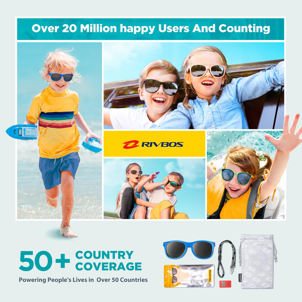 RIVBOS Kids Sunglasses Polarized UV Protection Flexible Rubber Glasses Shades with Strap for Boys Girls Navy blue