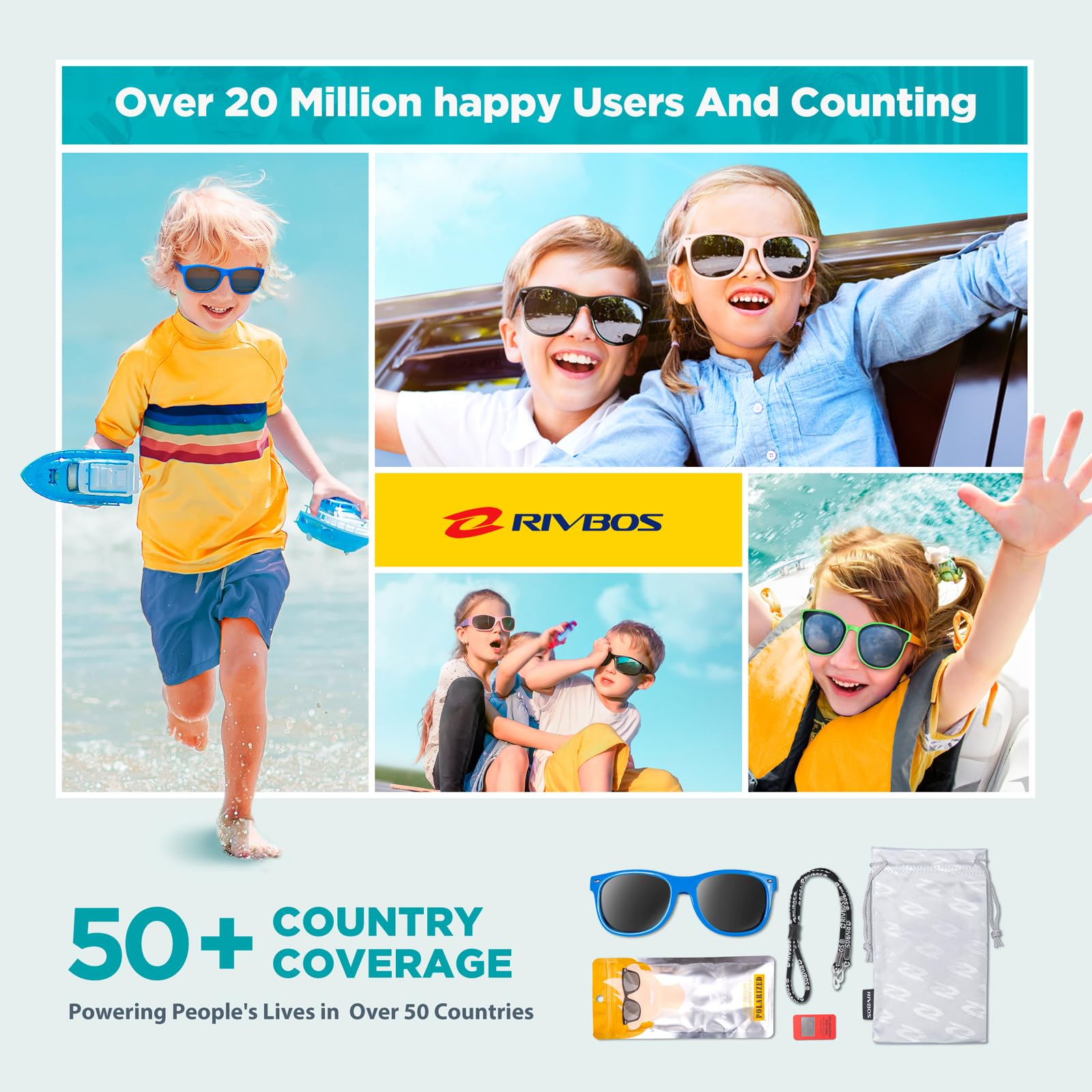 RIVBOS Kids Sunglasses Polarized UV Protection Flexible Rubber Glasses Shades with Strap for Boys Girls Navy blue