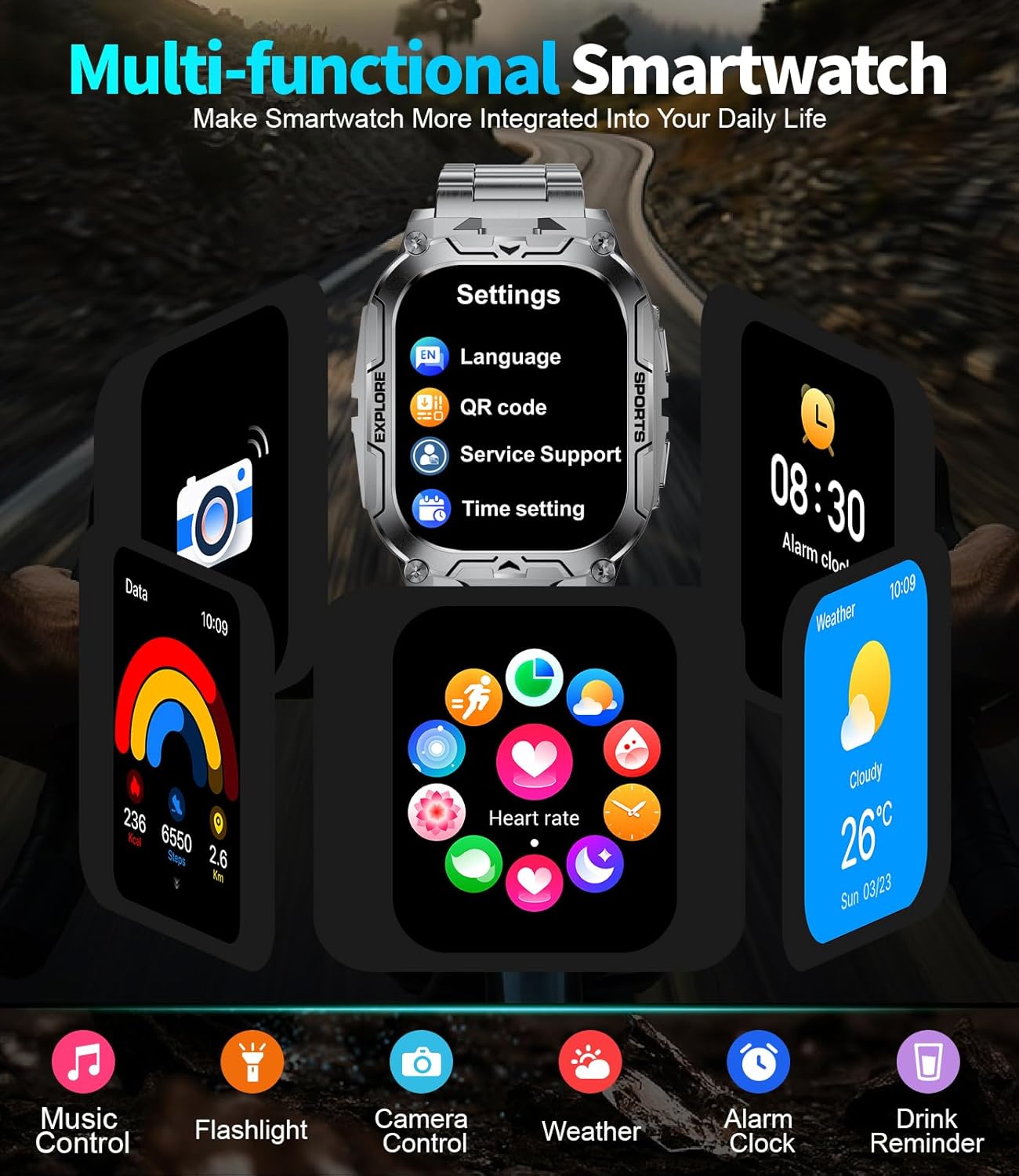 TX12 Smart Watch for Men - 1000 mAh Battery | HD Fitness Tracker with 100+ Sports Modes, Black