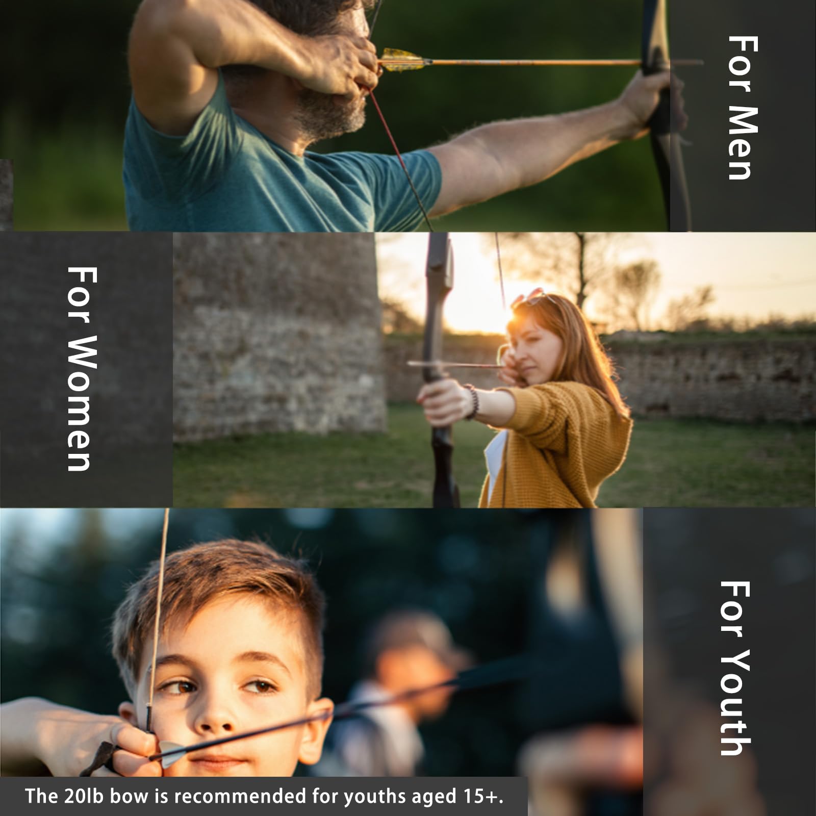 SOPOGER Recurve Bow and Arrow Set for Adults & Youth 20 30 40lb, Takedown Archery Kit for Beginners Right & Left Handed Outdoor Target Practice & Training (20 LBS)