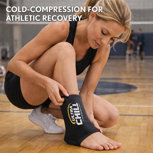 Ultra CHILL Reusable Ankle Gel Ice Sleeve – 360° Cold Pack Compression Wrap for Ankle Swelling, Sprains & Plantar Fasciitis, Cold Therapy Support