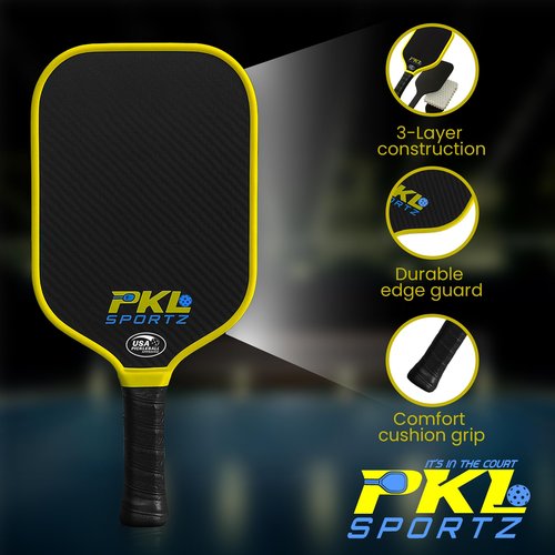 PKL Professional Pickleball Paddles – USAPA Approved 3K Raw Carbon Fiber Surface Padel Racket for Max Spin & Control – 16MM Polypropylene Honeycomb Core, 4.25” Grip –Ideal for Beginners & Professional