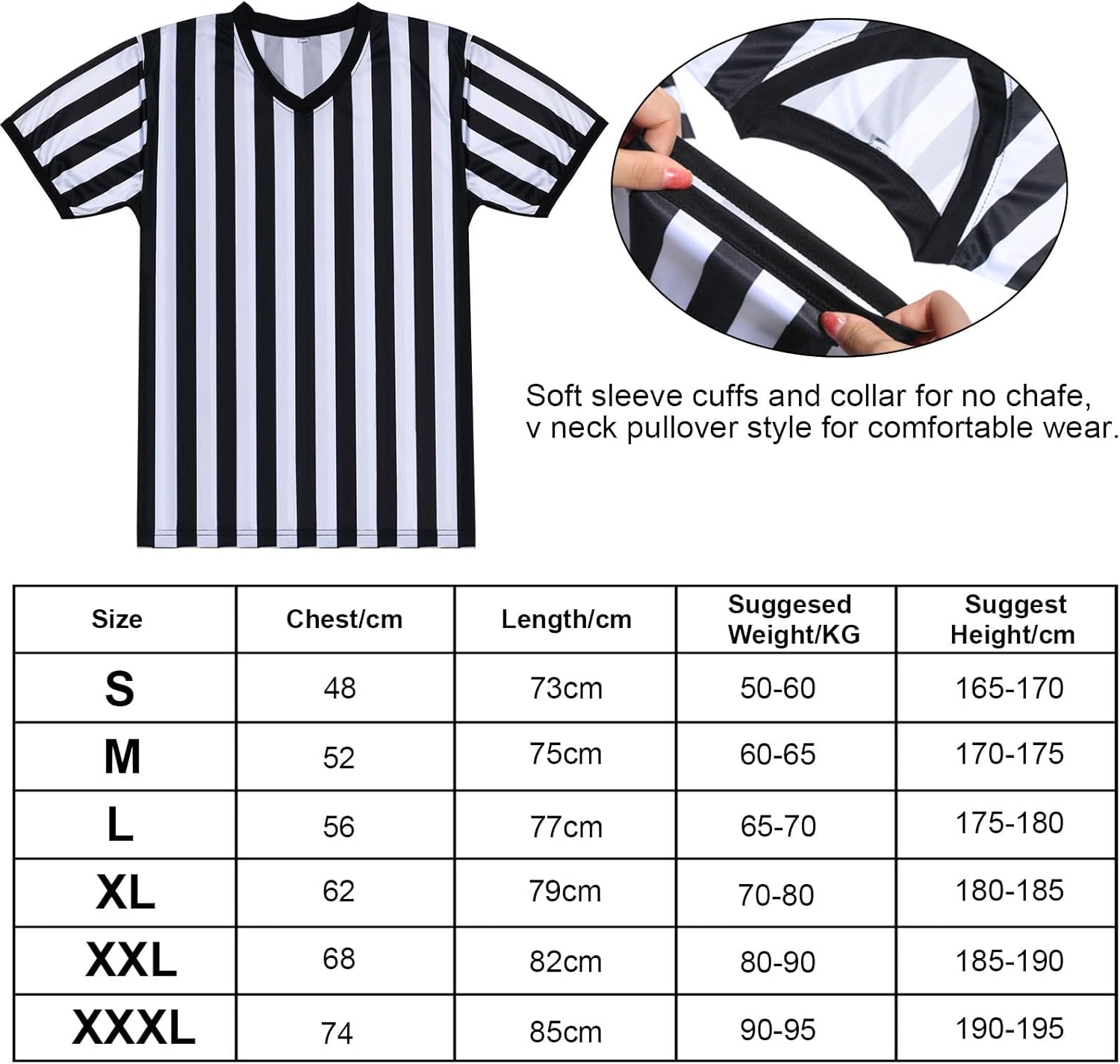 SATINIOR Men's Pro-Style Referee Shirt - Black and White Stripe Umpire Jersey with Whistle & Lanyard