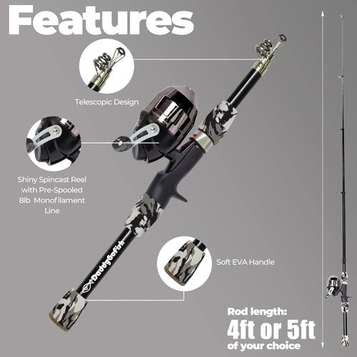 DaddyGoFish Kids Fishing Pole - Rod Reel Combo Tackle Box Starter Set - First Year Small Dock Gear Kit for Boys Girls Toddler Youth Age Beginner Little Children Junior Anglers