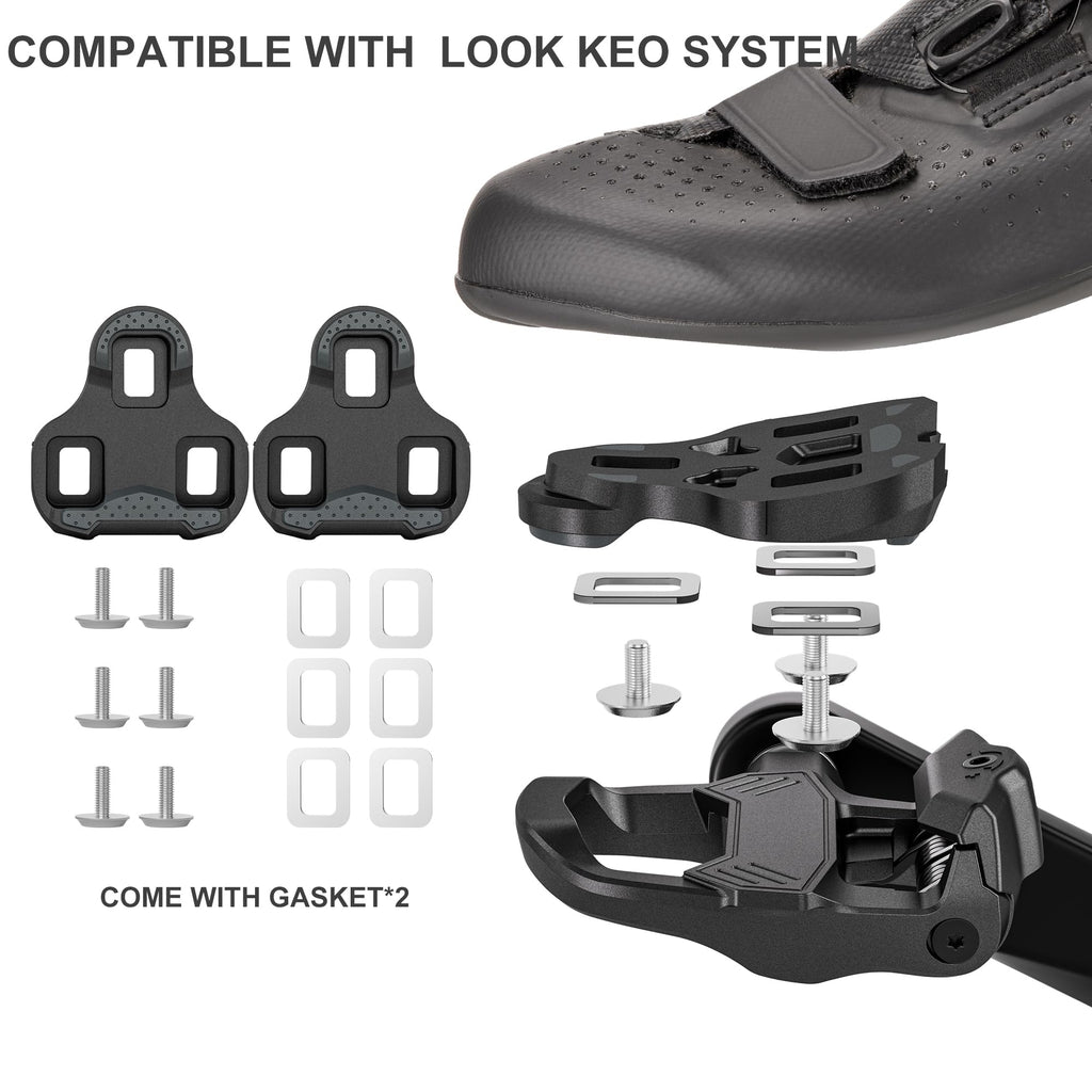 Road Bike Pedals- Ultralight Road Cycling Pedals Clipless Pedals with Cleats Set Compatible with Look KEO System