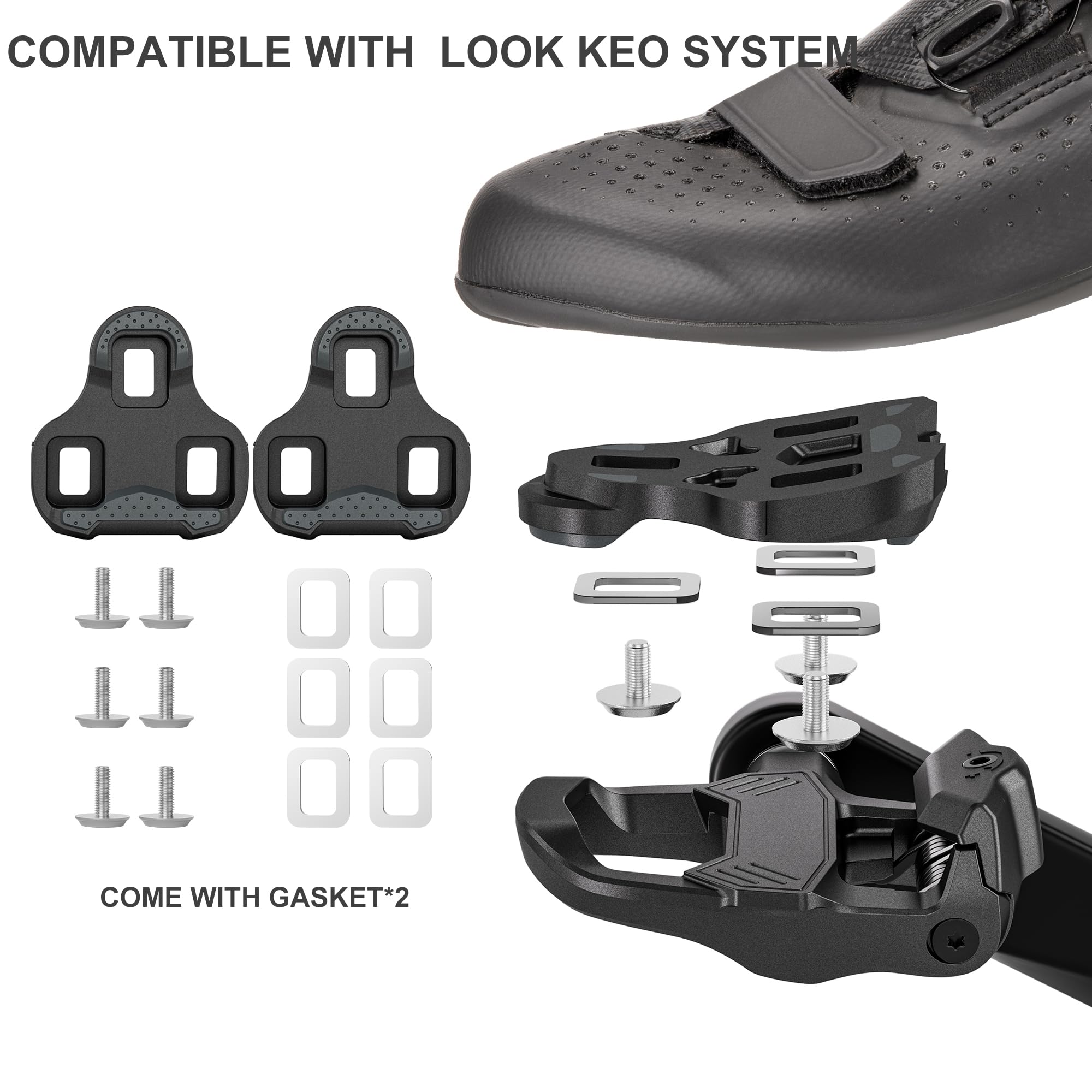 Road Bike Pedals- Ultralight Road Cycling Pedals Clipless Pedals with Cleats Set Compatible with Look KEO System