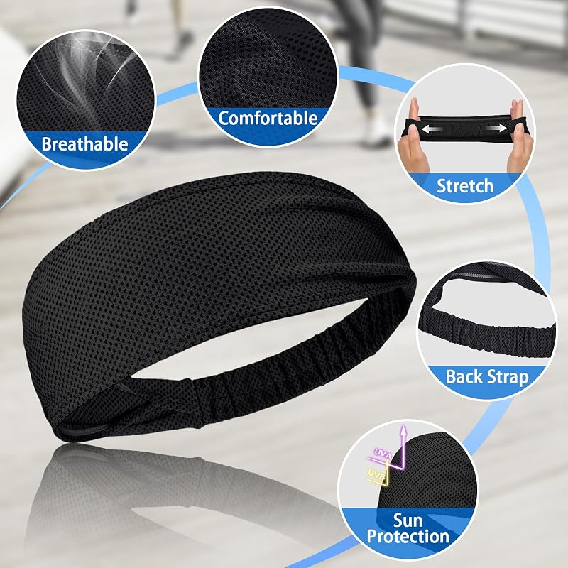 Cooling Headbands for Women 4 Pack - Non-Slip Sweat-Wicking Running & Workout Bands, Black Variation