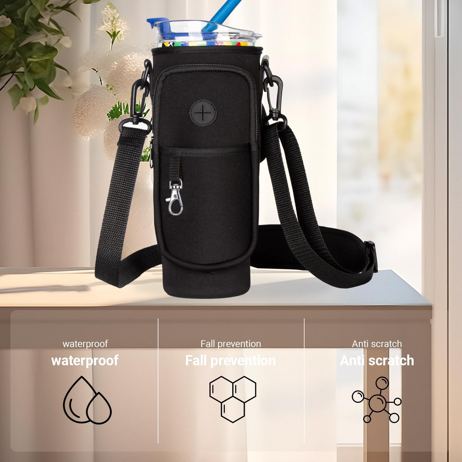 Stanley Water Bottle Holder - Adjustable Carrier Bag with Phone Pocket for 40oz Tumbler