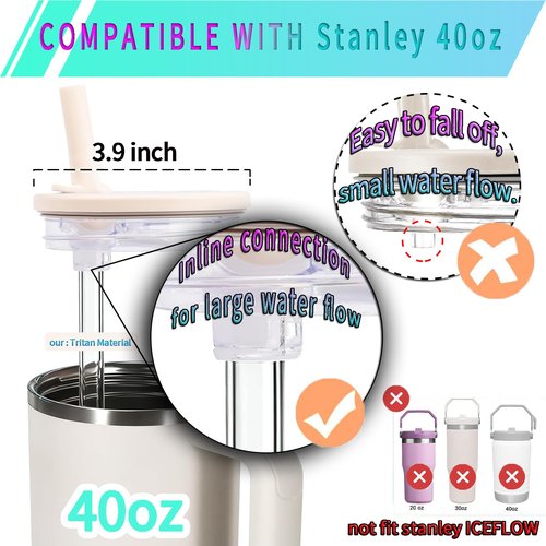 2 Pack Replacement Leak Proof Lid Compatible with Stanley 40oz Quencher Tumbler,100 color combinations for Stanley Cup Accessories,Flip Straw Lids for Quencher H2.0 (Peach Pink, +Peach Pink)