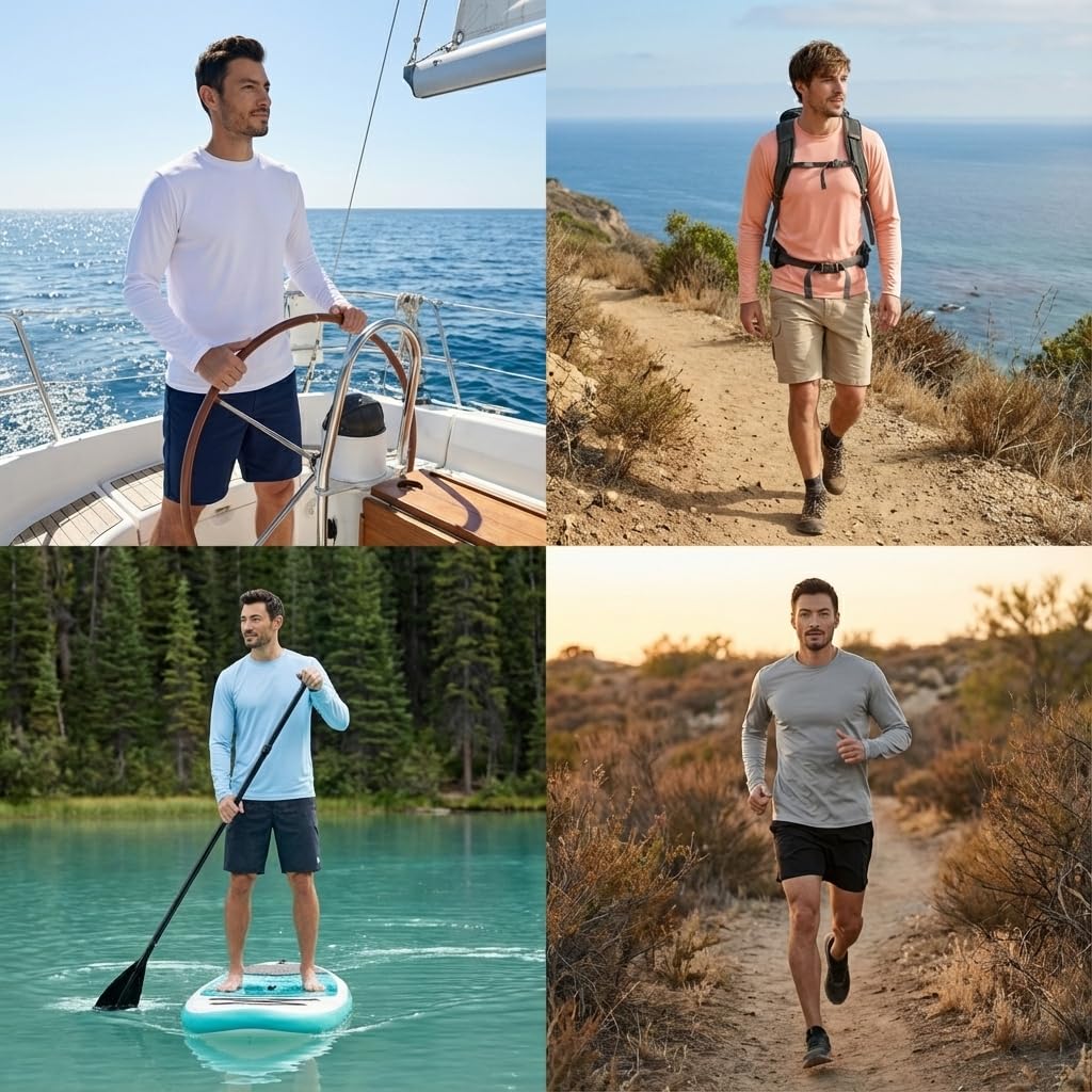 INGEAR Men's UPF 50+ Long Sleeve Sun Shirt, Swim Shirts for Men, Rash Guard, Quick Dry Fishing Shirt, UV Protection Swim Shirt White