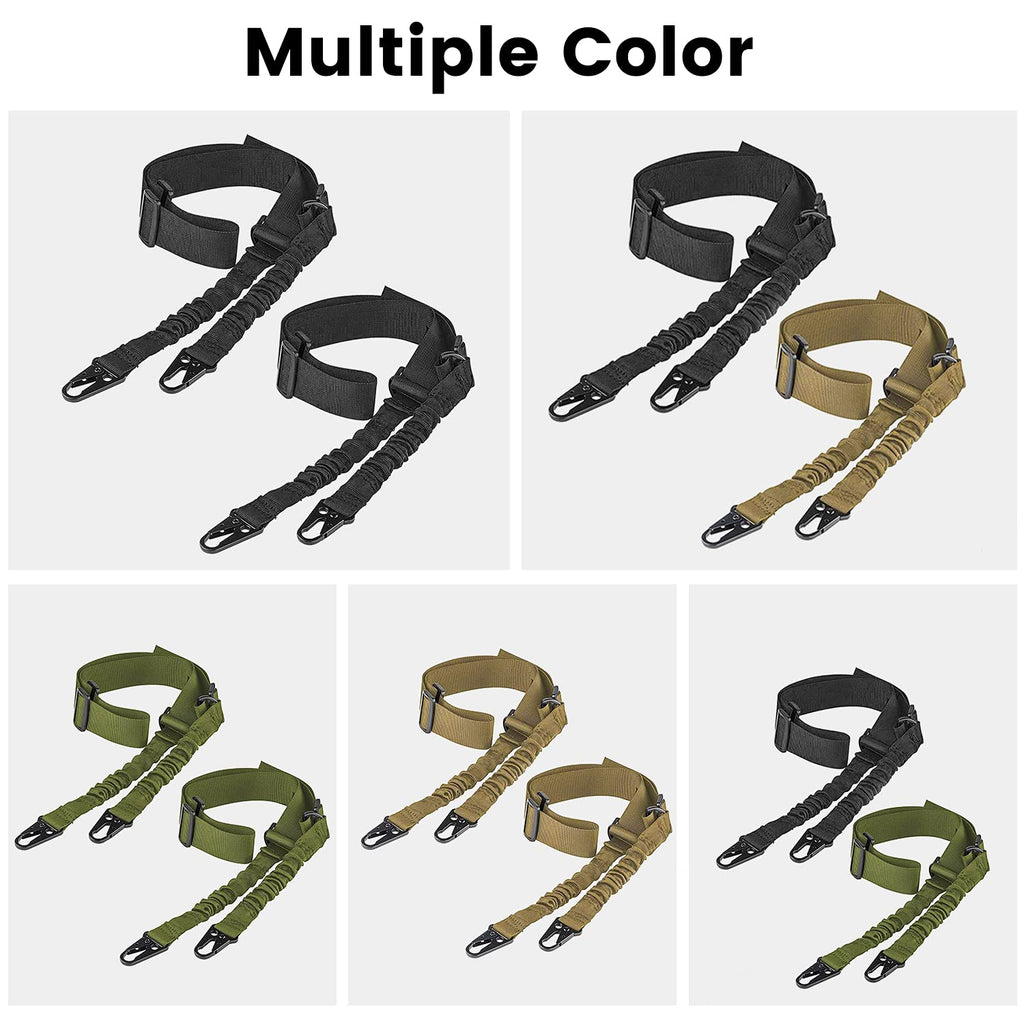 CVLIFE Two Points Sling with Length Adjuster Traditional Sling with Metal Hook for Outdoors Black 2 Pack