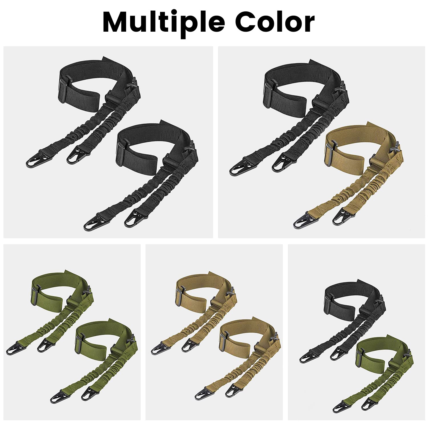 CVLIFE Two Points Sling with Length Adjuster Traditional Sling with Metal Hook for Outdoors Black 2 Pack