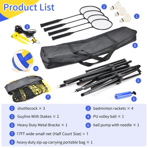Badminton Pickleball Net, Adjustable Height Portable Badminton Net-2-in-1 Volleyball and Badminton Set, Pickleball Net for Tennis Indoor Outdoor Court