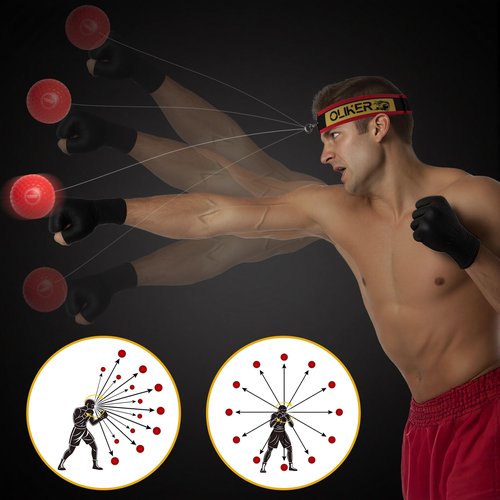 OLIKER Boxing Reflex Ball for Adults and Kids, 4 Levels Boxing Ball with Adjustable Headbands, Perfect for Reaction, Agility, Punching Speed, Fight Skill and Hand Eye Coordination Training (Set-2)