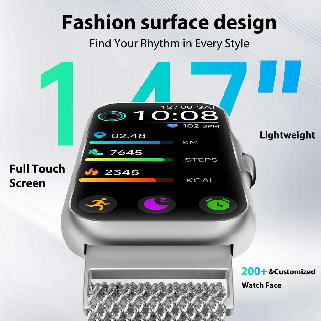 Fitness Tracker with 24/7 Continuous Heart Rate, Blood Oxy-gen Monitor, Smart Watch with Sleep Monitor, IP68 Waterproof Activity Tracker Step Counter for Women Men (Silver)
