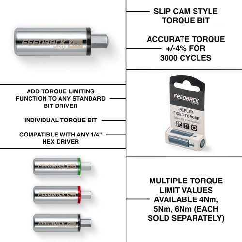 FEEDBACK SPORTS | Reflex Fixed Torque 6Nm Bit Extension | for Bike Repairs & Maintenance | 6Nm Torque Limiting Driver Bit for Safe Fastener Tightening