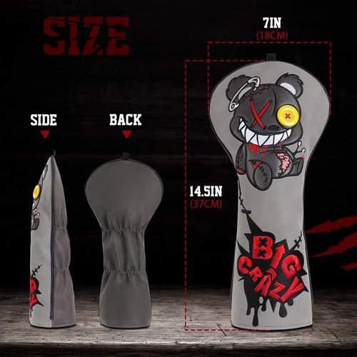 Big Crazy Golf Club Head Cover, Golf Head Covers, Funny Driver Headcover, Unqiue Hybrid Headcover, Fairway Wood Head Covers, Golf Blade Mallet Putter Cover, Gift Broken Bear