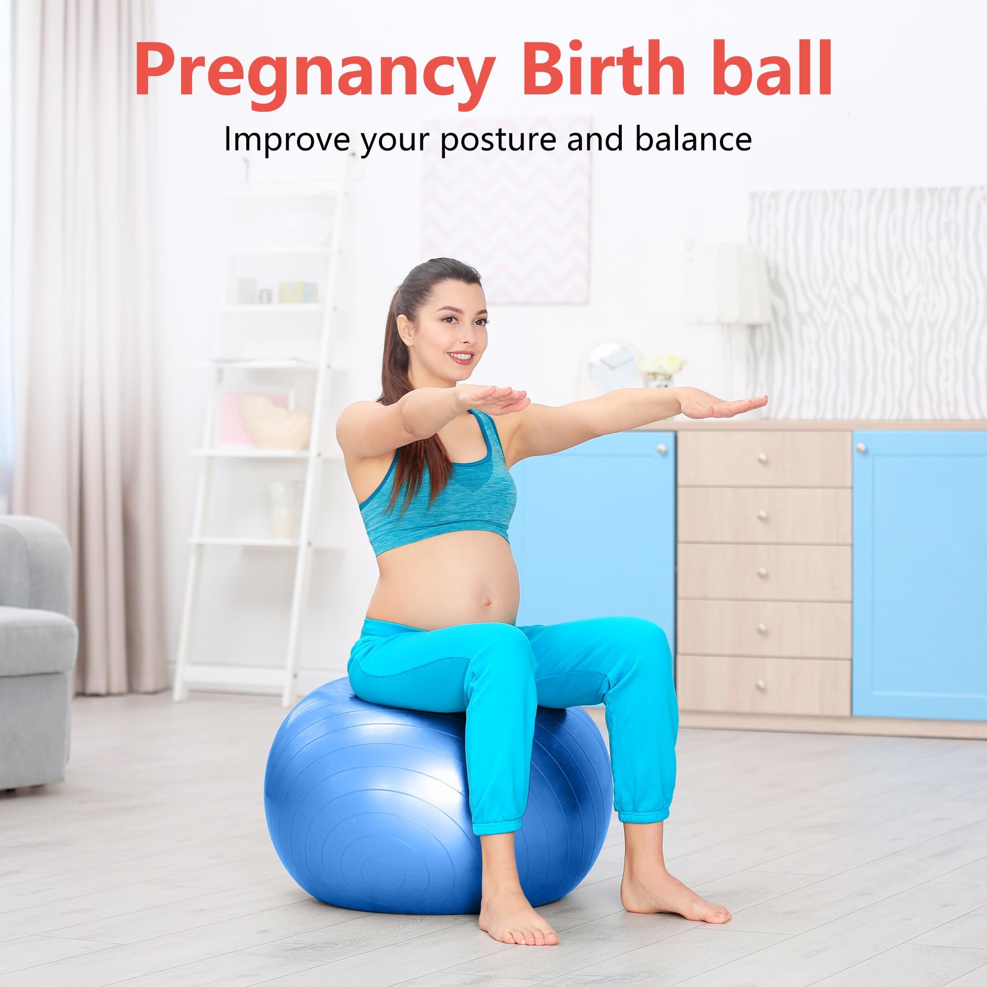 Primasole 65cm Anti-Burst Yoga Ball for Pilates, Core Strength, Pregnancy & Office Chair - Stability Ball for Home & Gym Workout (25.6 Inch, Blue)‌