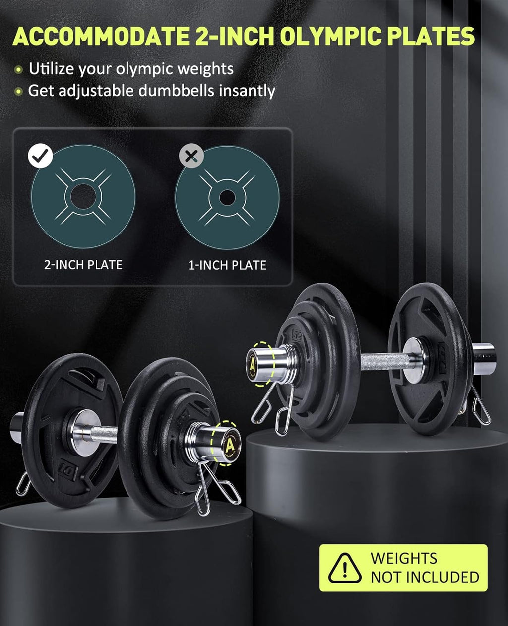 Solid Steel Olympic Dumbbell Handles by [Brand Name] - Loadable Weight Bars for 2-Inch Plates | Adjustable Home Gym Equipment
