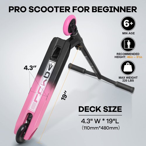 VOKUL Complete Pro Scooter for Kids Boys Girls Teens Up 6 Years - Freestyle Tricks Pro Stunt Scooter (Pink)