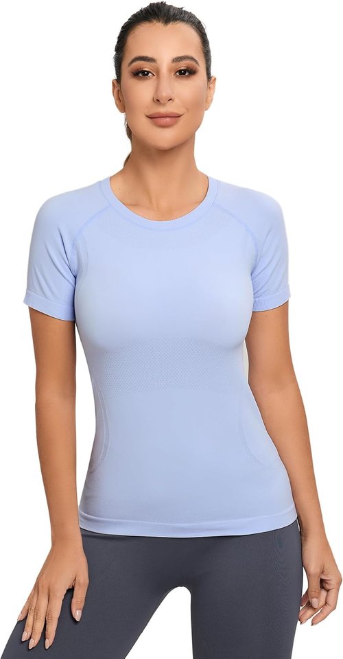 MathCat Seamless Workout Tops - Short Sleeve Compression Athletic Shirts for Women | Soft Yoga Gym Tops XS-XL