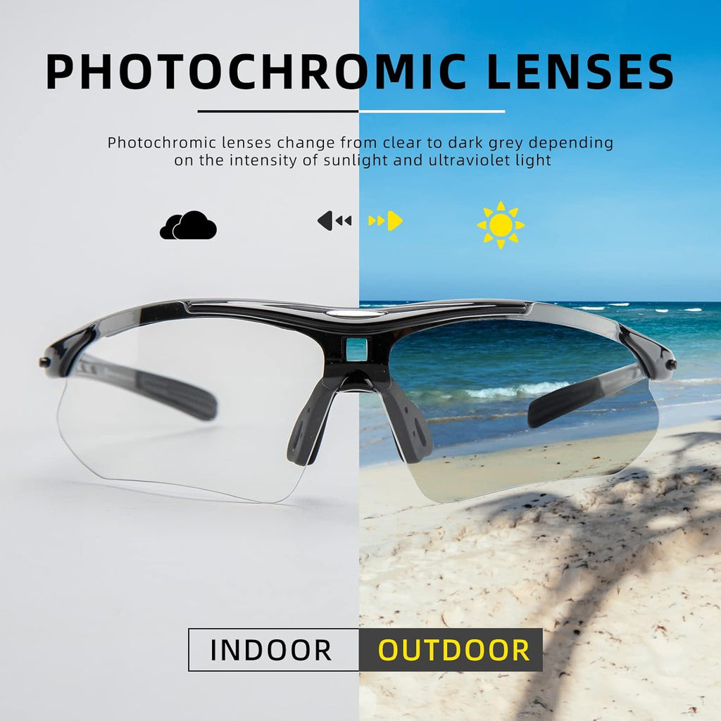 ROCKBROS Photochromic Pickleball Glasses - Cycling Sunglasses with Removable Elastic Band | Unisex Fit