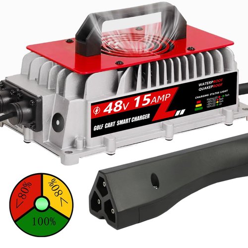 Voolex 15A 48V Golf Cart Battery aCharger for EZGO RXV & TXT Waterproof Fully Automatic Trickle Charger with 3-Pin Triangular Plug, Compatible with Lead-Acid Batteries