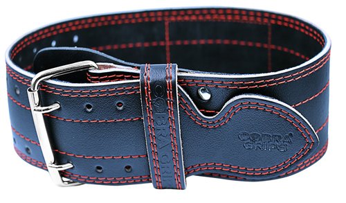 Weight Power Lifting Belt 4” Wide Cobra Grips Premium Genuine Leather Belt for Men & Women Adjustable Weightlifting Back Support (RED, Medium 32"-40")