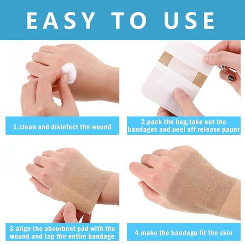 100 Pcs Large Adhesive Bandages 2 x 3 Inch Wound Care Flexible Adhesive Bandages Latex Free Fabric Wrap Gauze Pads for Skin Care and Protect Wounds