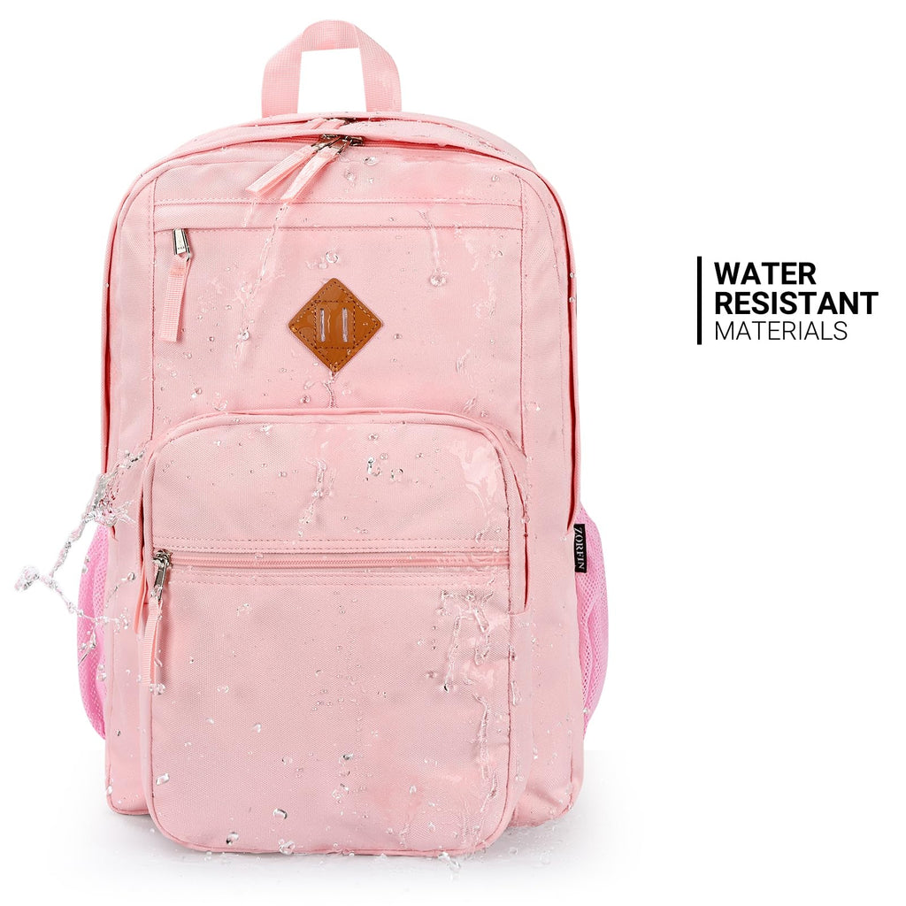 ZORFIN 26L Backpack for College, and Travel: Water Resistant Bookbag - Pink