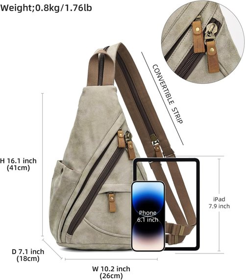 KL928 PU Leather Sling Bag - Stylish Olive Green Crossbody Backpack for Men & Women