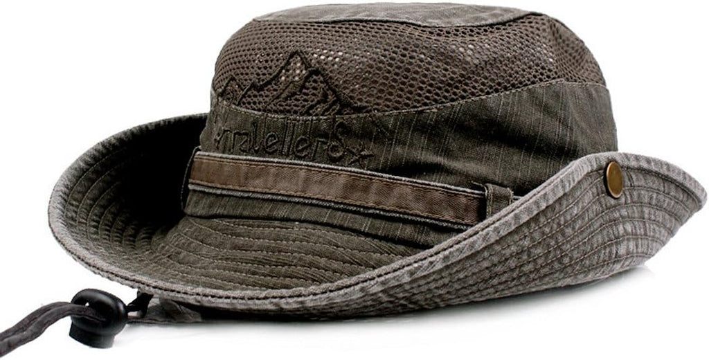 Sun Hat for Men - Cotton Embroidered Wide Brim Bucket Hat for Summer Outdoor Protection | Foldable Safari Design