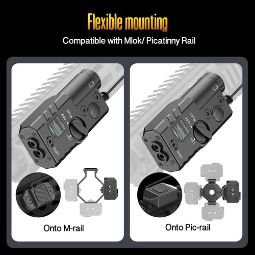 Defentac Dual Laser Sight with Green & IR Laser Options Compatible with Mlok/Picatinny - Strobe, Aluminum, Replaceable Battery