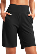 SANTINY Women's High Waisted Bermuda Shorts - 9" Knee Length with 4 Pockets for Athletic Casual Wear