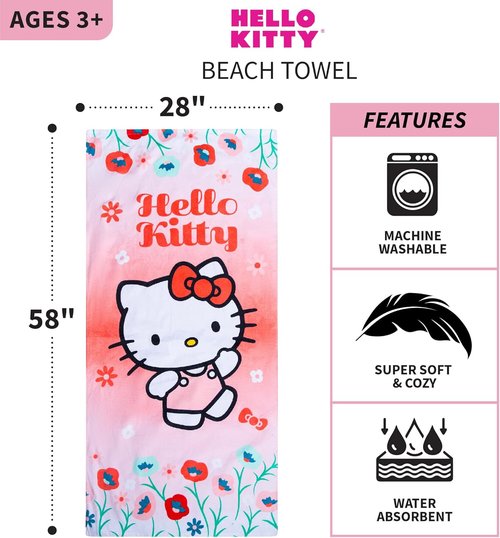 Franco | Hello Kitty Super Soft Cotton Beach Towel - 58" x 28" for Kids