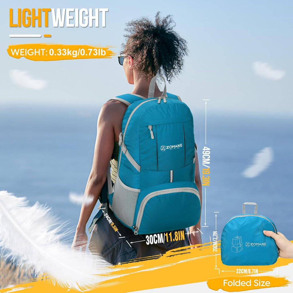 ZOMAKE Lightweight Packable Backpack - 35L Water-Resistant Folding Hiking Bag | Compact Travel Day Pack (Light Blue)
