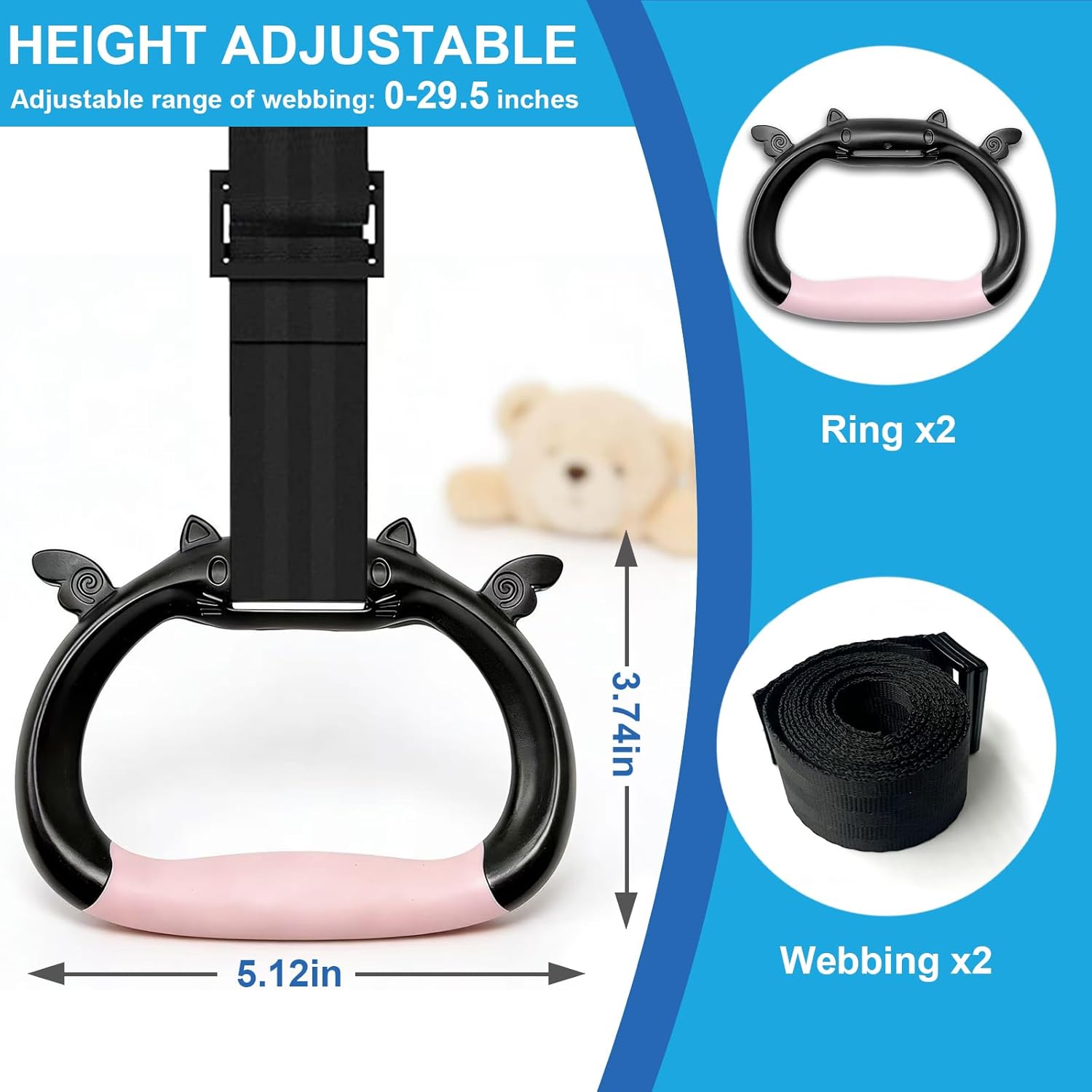 Skiennix Gymnastics Rings - Professional Adjustable Straps | 550 lbs Capacity, Non-Slip Grip for Indoor/Outdoor Training