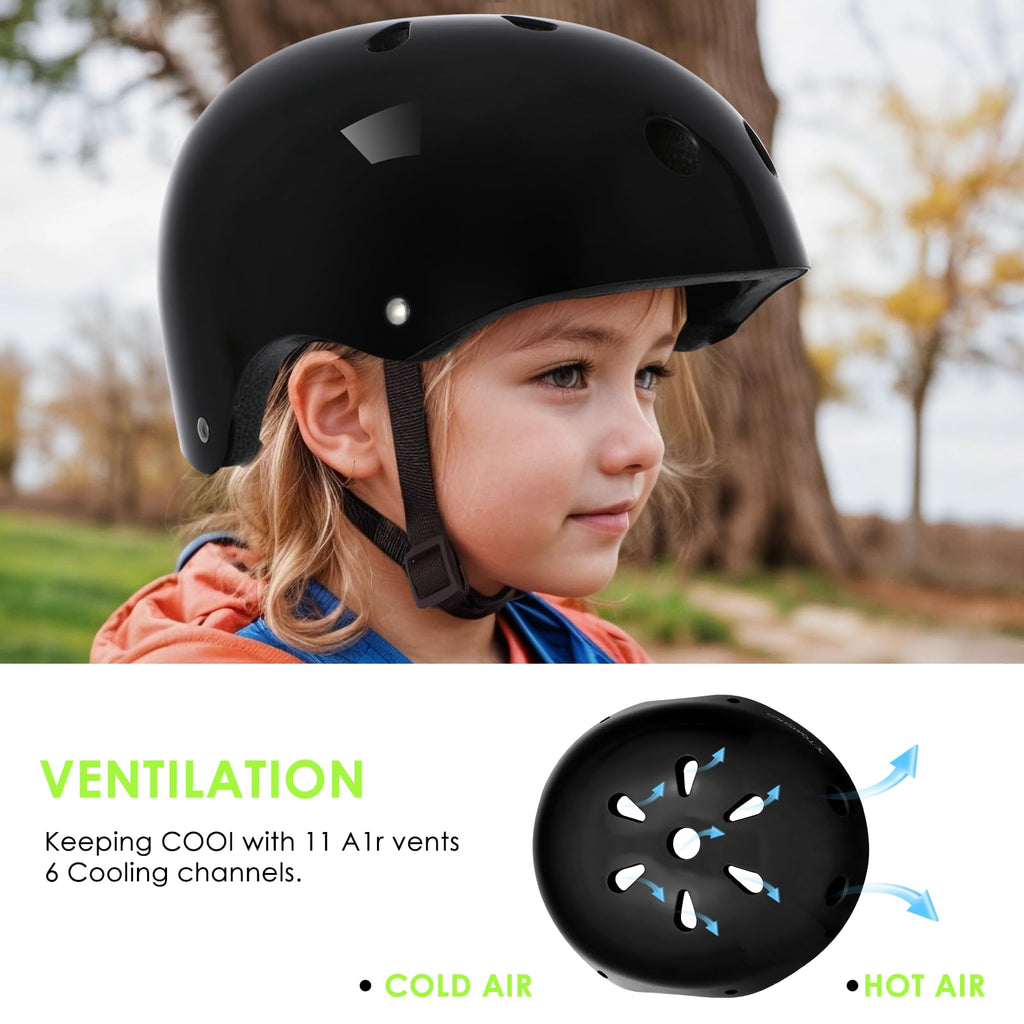 TOMSHOO Adjustable Helmet for Ages 3-15 Kids Toddler Boys Girls Youth,Protective Gear Set with Elbow Knee Wrist Pads for Skateboard, Bike, Skating, Cycling Roller Skate