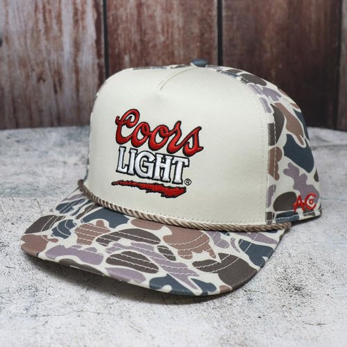 American Cattle Co. Coors Light Adjustable Snapback Rope Hat (US, Alpha, One Size, White/Camo)
