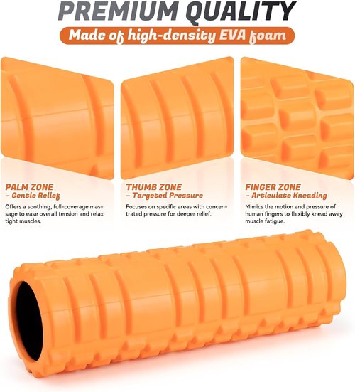 Foam Roller for Deep Tissue Massager, 18" Trigger Point Foam Roller, Patented Exercise Roller for Muscle Recovery, Physical Therapy, Improves Mobility, Fitness, Yoga and Pilates (Orange)