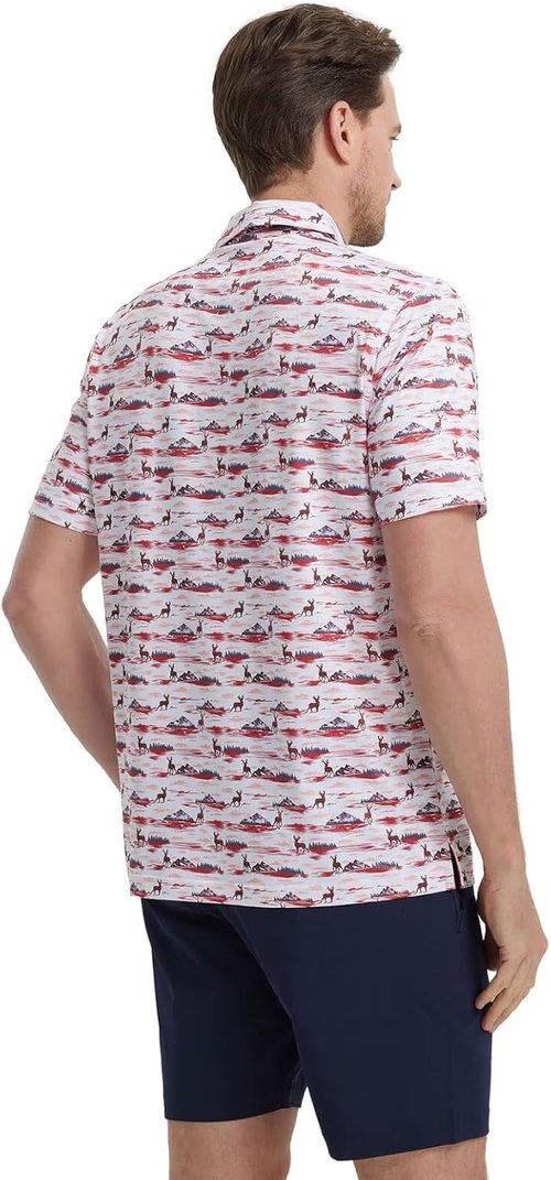 M MAELREG Men's Golf Shirt - Moisture-Wicking Short Sleeve Polo with Performance Print Patterns