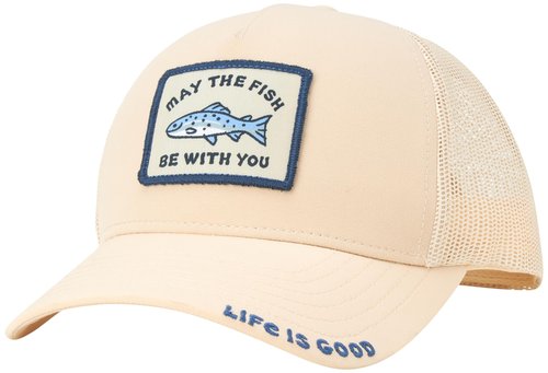 Life is Good Men's Trucker Hat - Mesh-Back Logo Patch Adjustable Baseball Cap, Khaki