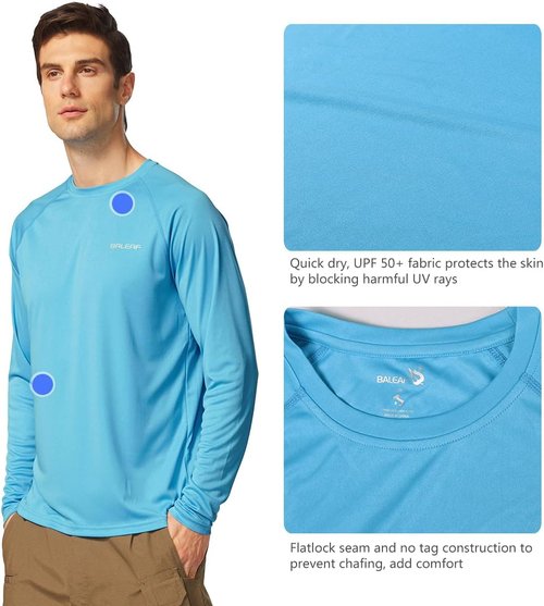 Baleaf Men's UV Protection Long Sleeve Rash Guard - SPF 50+ Quick Dry Fishing & Running Shirt