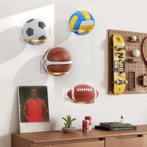 Ball Holder Wall Mount by [Brand Name] - Versatile Sports Ball Display Rack with Acrylic Base & Gold Metal Ring | Perfect for Basketball, Soccer, Football & Volleyball