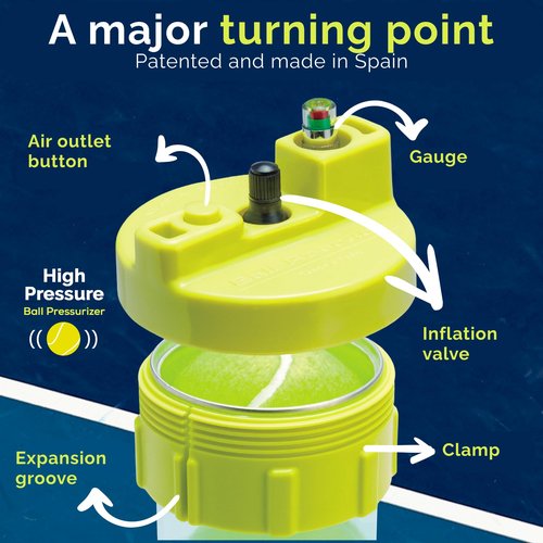 BALL RESCUER: Tennis and Padel Ball Life Extender – Converts Standard Tennis Ball Containers to a 30 psi Ball Pressurizer – Without Pump/Without Maintenance Pack