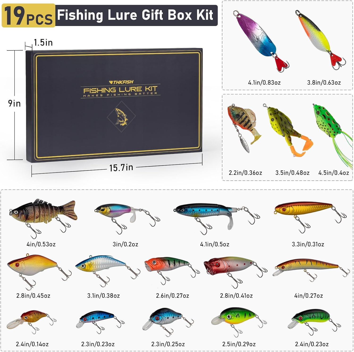 THKFISH Fishing Lures Kit - 19PCS Tackle Box for Freshwater Bass, Trout & More | Perfect Gift for Anglers